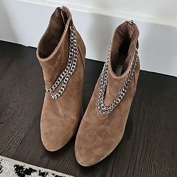 Dolce Vita Kendal Almond Brown Suede Chain Detail High Heel Ankle Boots Size 7 - Picture 9 of 10